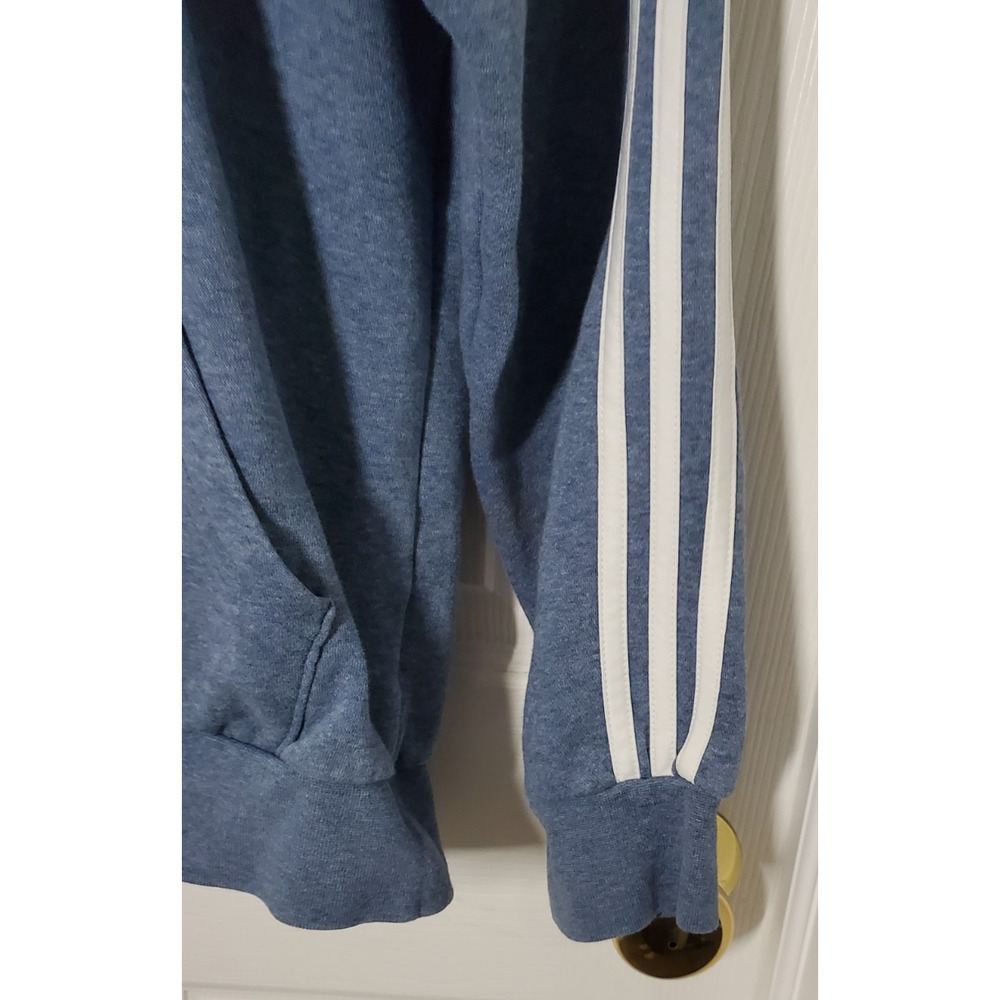 Adidas Men’s M Blue Hoodie Pullover 3‑Stripes Logo Sweatshirt Kangaroo Pocket - Picture 2 of 13
